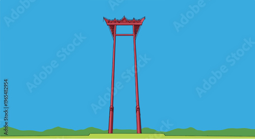 Giant red swing monument stands tall against a bright blue sky