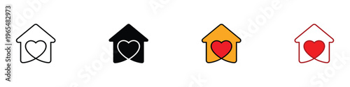 House with heart shape icon set. Home love and family real estate symbol. Vector Illustration.