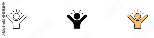 Happy person with raised arms icon set. Success, freedom and celebration symbol. Vector Illustration.