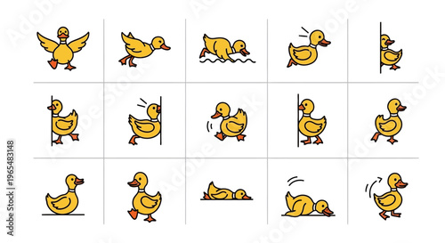 Collection of cartoon duck emoticons.