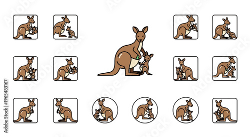 Kangaroo and joey in pouch standing.