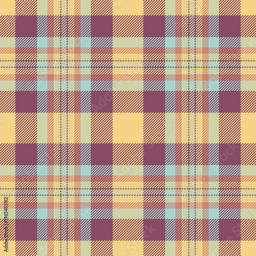 Wide check seamless textile, dining background texture tartan. Basic plaid vector fabric pattern in amber and pink colors.
