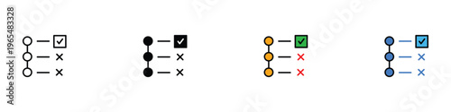 Task management checklist with check mark and cross status icon set. Project progress and to do list symbol. Vector Illustration.