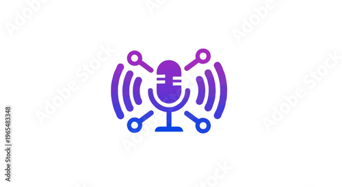 Purple Microphone with Sound Waves Emblem.