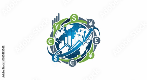 Global financial market growth with currency symbols and charts