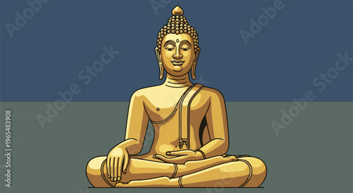 Golden Buddha statue meditating in peaceful lotus pose