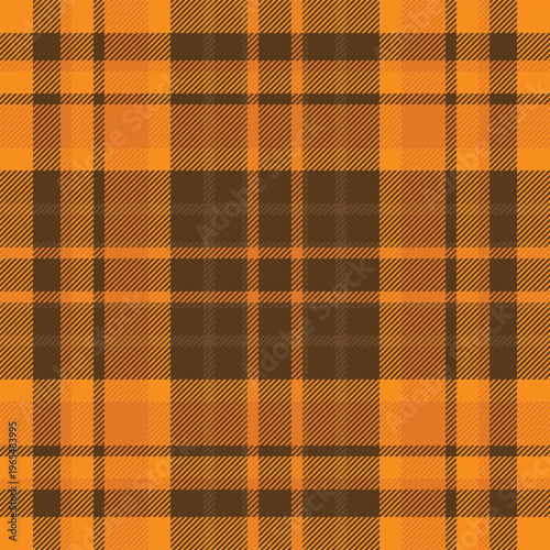 Picnic blanket textile seamless texture, artistic pattern background vector. Autumn check fabric plaid tartan in orange and bright colors.