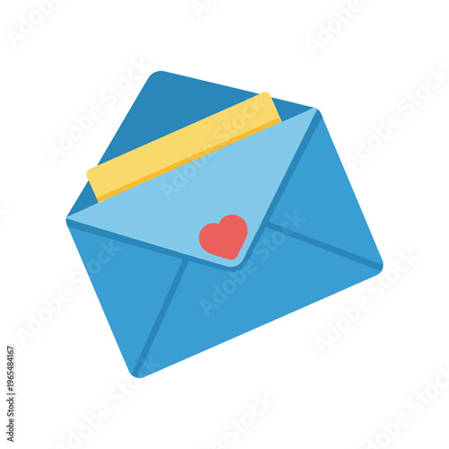 blue envelope with red heart seal and yellow flap vector illustration