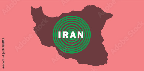 Iran map silhouette with green concentric circles, stylized Persian country border vector, flat geographic outline of Iran for news and travel