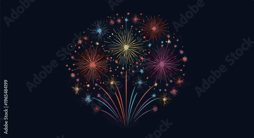 A burst of colorful fireworks lights up the dark night sky