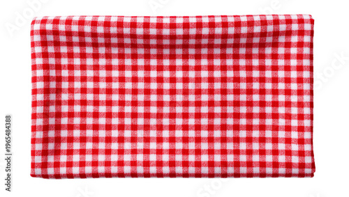 Isolated traditional red and white checkered fabric folded for kitchen textile or country picnic design