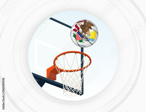 Illinois Flag Themed Basketball in Motion, Scoring Moment in Basketball Game.
