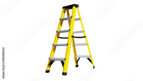 Fotografija Isolated yellow fiberglass stepladder with aluminum steps, opened and ready for