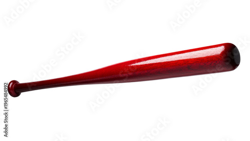 Isolated shiny red wooden baseball bat for sports games and training equipment