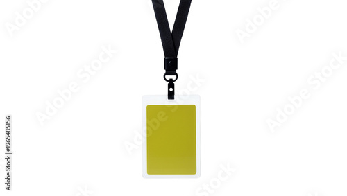 Konstfotografi Isolated blank vertical ID card holder with lanyard and yellow-green badge, even