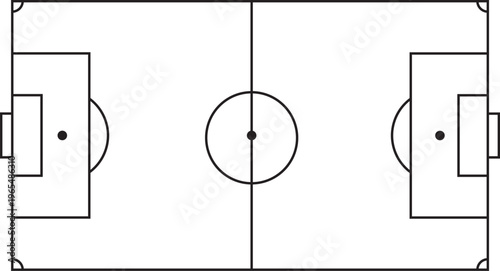 Soccer Field Top View Icon with Football Pitch Layout Line Art
