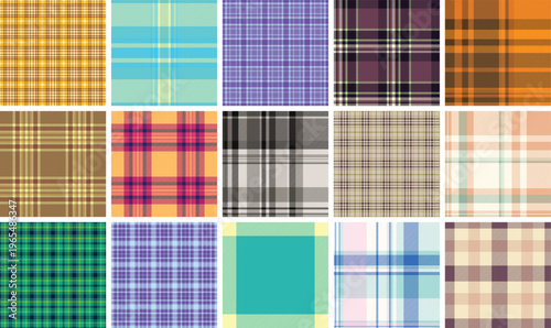 Plaid bundle created for skirts and dresses. Vector tartan patterns enhance modern fashion collections. Scalable vectors ensure quality.