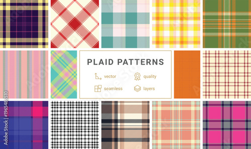 Plaid pattern set tailored for UI mockups. Vector tartan patterns add polish to app and software interfaces.