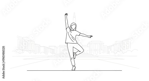 Young Woman Dancing Joyfully in Urban Street, Expressing Freedom and Happiness