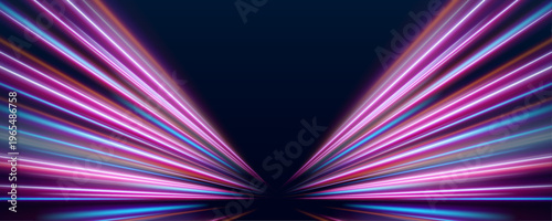 Vibrant neon spirals twist across dark city skyline. Glowing light trails pulse with dynamic speed and energy. Perfect for futuristic digital or cyber designs.
