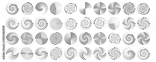 Orange halftone circle with rotating dot patterns. Dynamic abstract spiral creates energy and motion. Great for logos, tech, or digital backgrounds.
