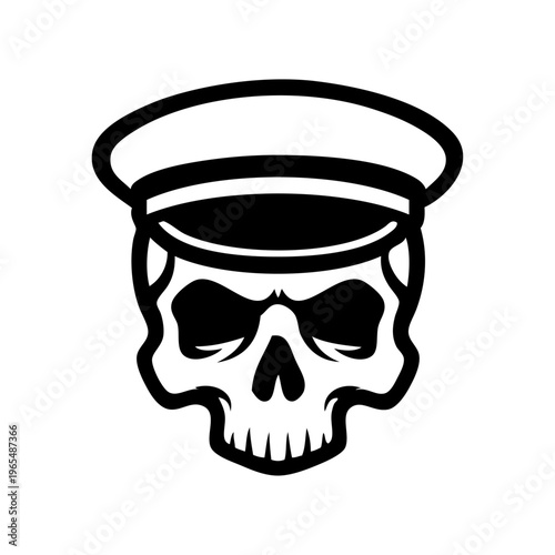 Logotipo con dibujo minimalista de una calavera con gorra de capitán para fiestas de Halloween