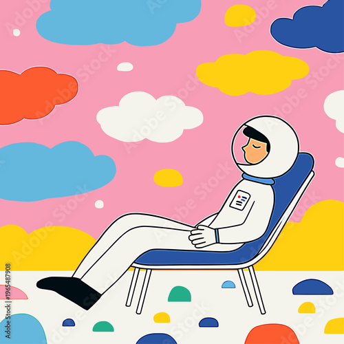 Astronaut Relaxing in Zero Gravity Chair on Alien Planet