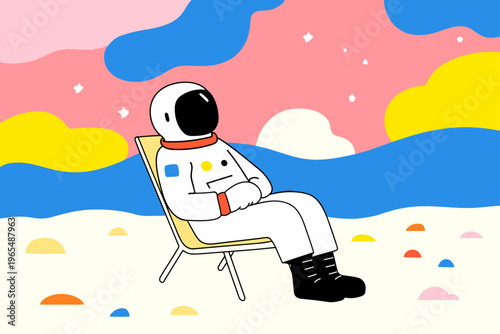 Astronaut Relaxing in Zero Gravity Chair on Alien Planet