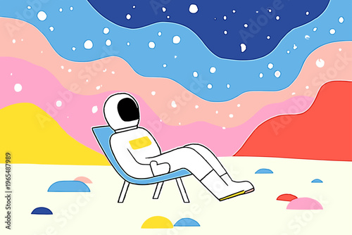 Astronaut Relaxing in Zero Gravity Chair on Alien Planet