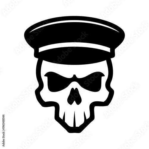 Logotipo con dibujo minimalista de una calavera con gorra de capitán para fiestas de Halloween
