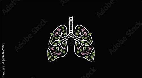 Floral lungs illustration on black background