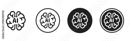 AI brain icon set in a circle. Editable vector.	
