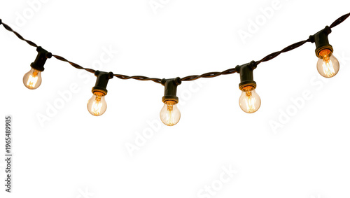 Φωτογραφία Isolated glowing vintage Edison light bulbs on a twisted wire string light stran