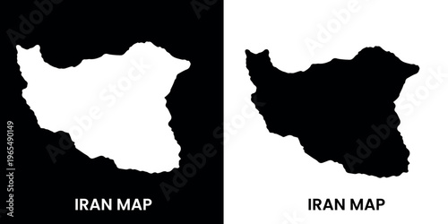 Iran map silhouette vector, minimalist black and white Iranian border outline, geographical shape of Iran for infographics and travel design