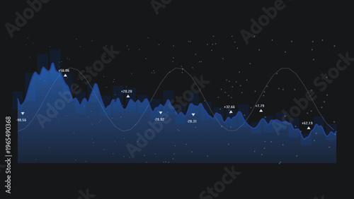 Vector image of Dynamic blue financial data graph, abstract business analytics chart, modern digital stock market visualization, futuristic technology interface element isolated on Transparent