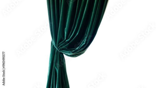Billede på lærred Isolated elegant dark green velvet curtain fabric drapery tied back decorative e