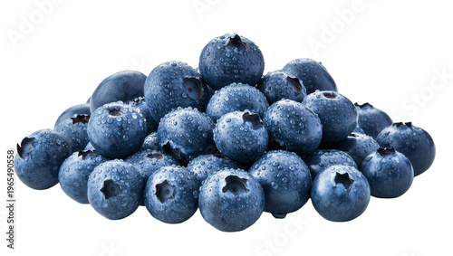 Bild auf Leinwand Isolated pile of fresh blueberries with sparkling water drops, healthy superfood