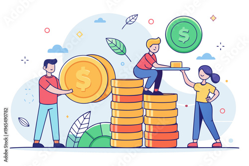 man and woman on money stairs