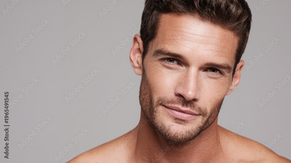 Naklejka premium Confident man posing, showing healthy skin and stubble