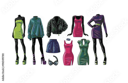 High Shine Vinyl Fashion Outfit Silhouette Sticker, Late Night Club Culture Vector, Alternative Editorial Style Illustration