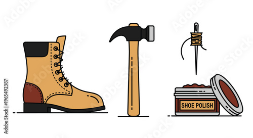 Vector illustration of a boot hammer thread and shoe polish on for repair and maintenance concepts, Generative AI.