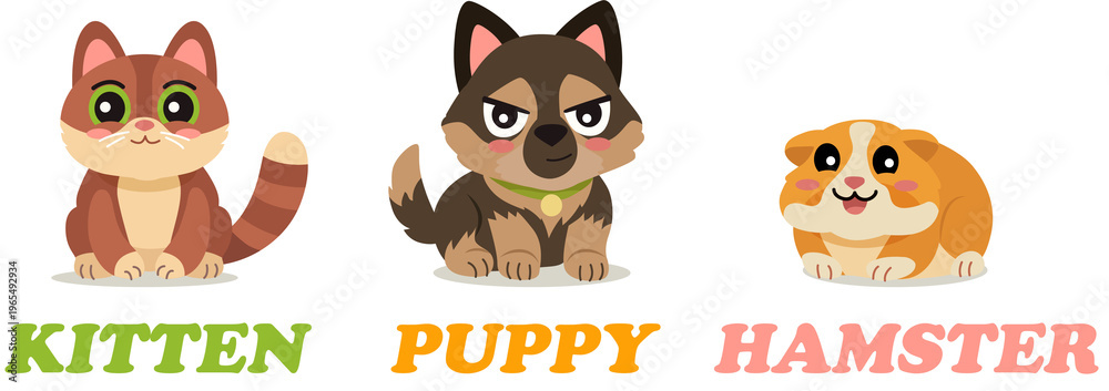 Obraz premium Cute small funny animals cartoon illustration