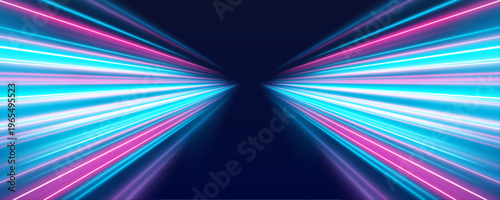 Electric blue and pink streaks rush across futuristic night road system. Light motion blur enhances speed and glowing energy dynamics. Clean PNG art.