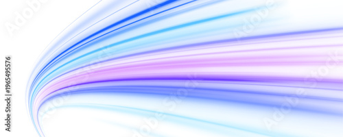 Blue and purple neon streaks flow through dark futuristic city highway. Light trails enhance motion and digital cyber energy atmosphere. PNG illustration.