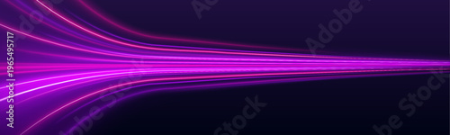 Purple neon waves ripple across futuristic city expressway road. Motion blur creates depth and smooth digital energy flow. Clean PNG art.