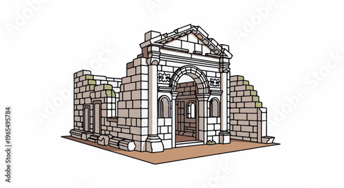 Ancient stone ruins with arched entryway and crumbling walls