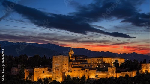 hermoso atardecer en la alhambra de Granada, Andalucía