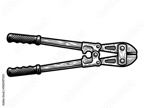 Vintage Bolt Cutter Engraving Illustration Black and White Line Art
