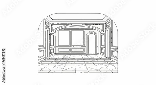 Elegant interior space with marble floor and arched doorway