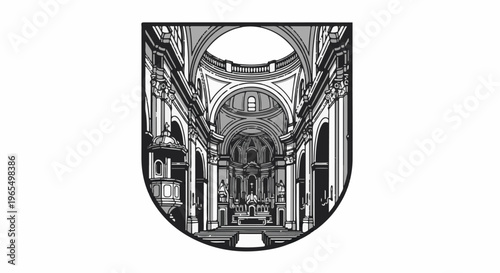 Ornate Baroque church interior with soaring arches and grand altar